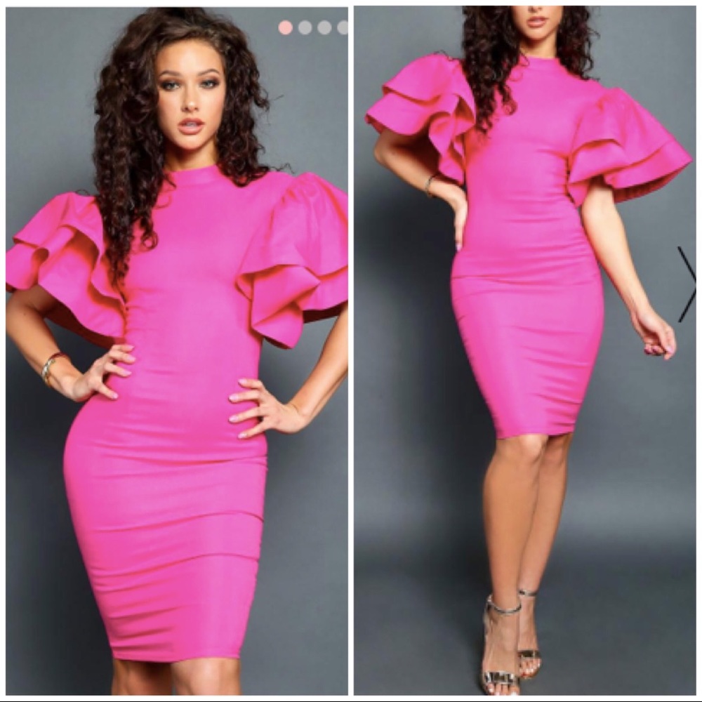 NWT Hot Pink Dress with Bell Sleeves